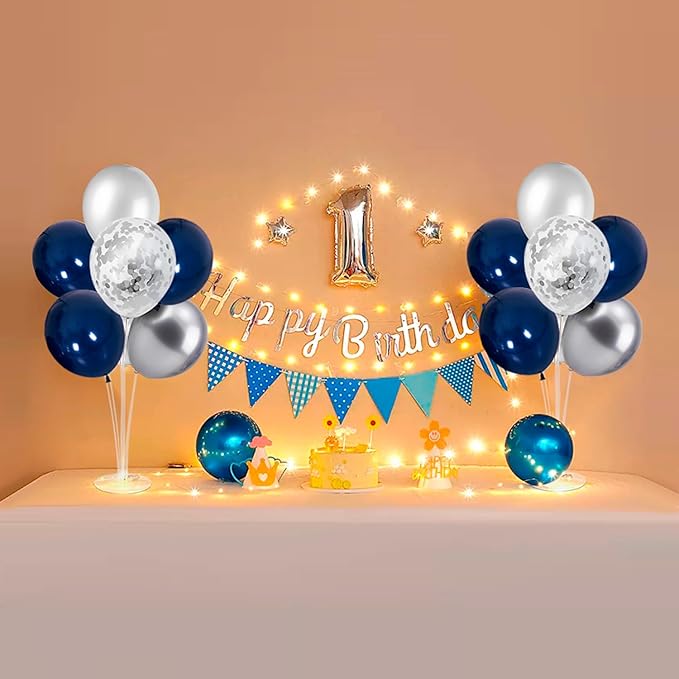 ZJDHPTY 4 Set Balloon Stand with Silver Navy Blue Balloons Centerpiece Table Decorations for Birthday Wedding Anniversary Retirement New Years Graduation Decorations Class of 2026