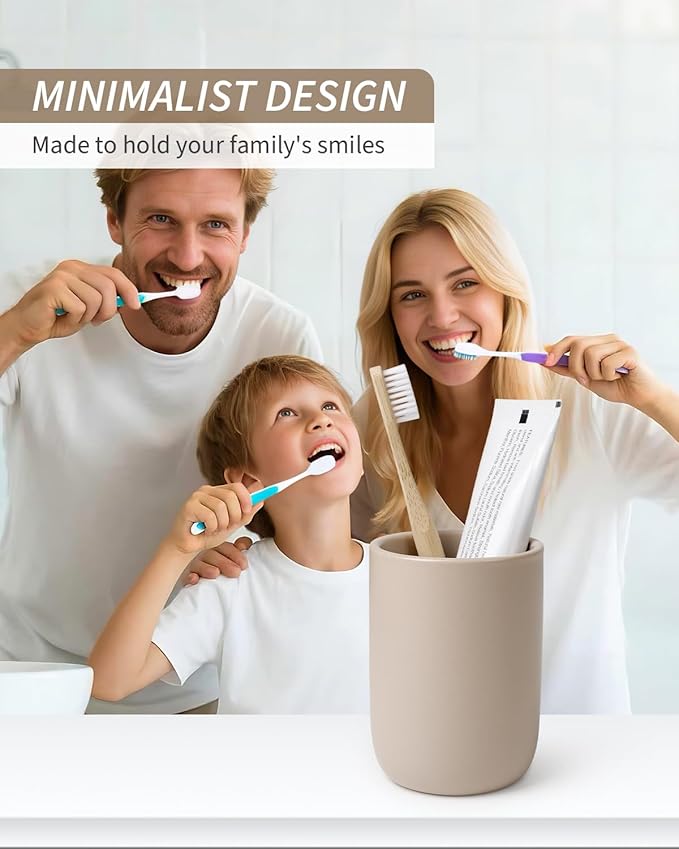 BosilunLife Ceramic Toothbrush Holder (Khaki, Cylinder)