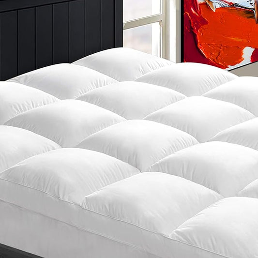 Mattress Topper Twin XL for Back Pain, Extra Thick Mattress Pad Cover, Plush Pillow Top, Deep Elastic Pocket,White,39"X80"+20"