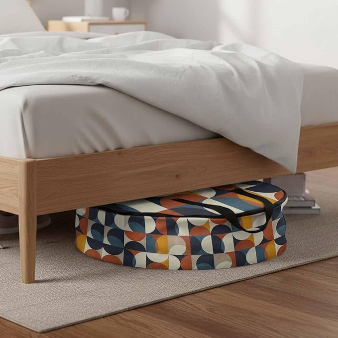 Storage Bag Mid Century Geometric Round Storage Totes Bins Closet Organizers with Zippers & Handle Abstract Modern Clothes Storage Container for Bedroom Dorm Space Saving Packing Supplies Moving Bags