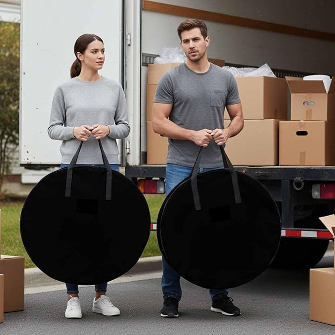 Storage Bag White Round Storage Totes Bins Closet Organizers with Zippers & Handle Black Solid Color Clothes Storage Container for Bedroom Dorm Space Saving Packing Supplies Moving Bags
