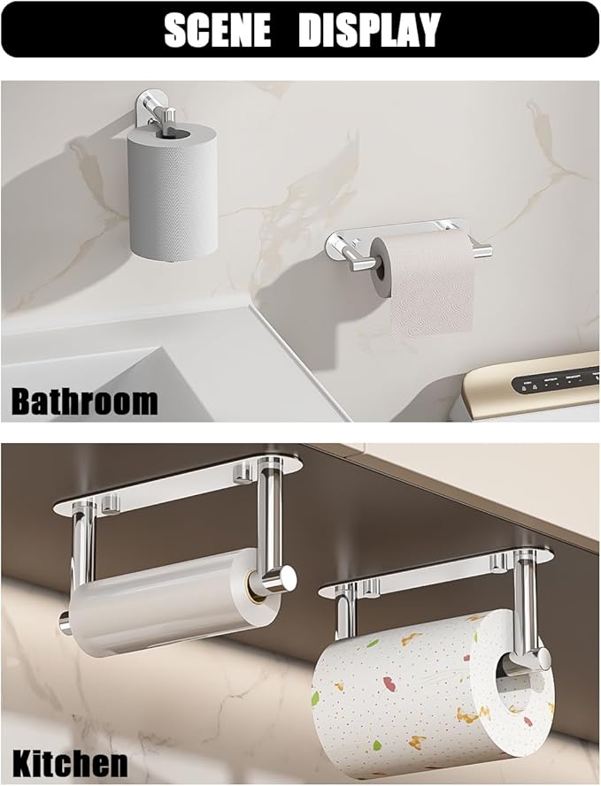 Toilet Paper Holder - Adhesive Toilet Paper Holder or Screw Wall Mounted Swivel Snap Lock Design Fits Anywhere Stainless Steel Bathroom Tissue Roll Holder Chrome