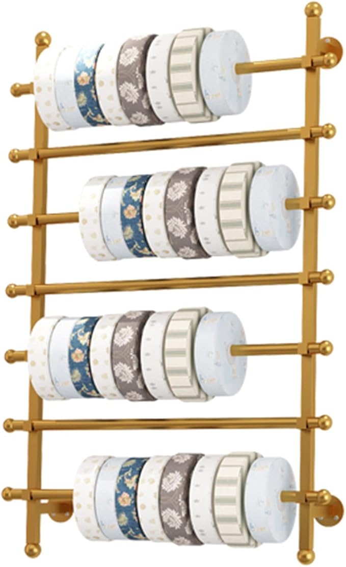 Flower Shop/Gift Shops Wrapping Paper Ribbon Display Stand Rack, Wall Mounted Metal 7 Tier Multi-Purpose Organizers for Silk Scarf/Shawl/Fabrics (Gold 100cm/39.4in wide)
