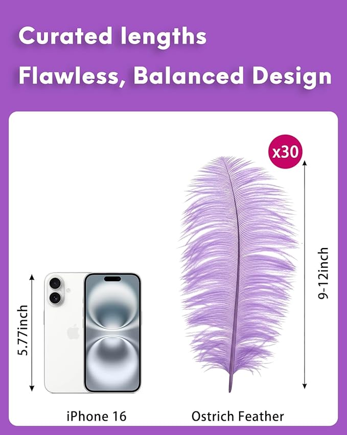 30pcs Light Purple Ostrich Feathers Natural Bulk 9-12in（23-30cm） Vase Craft Wedding Home Party Centerpieces Christmas Day Decoration