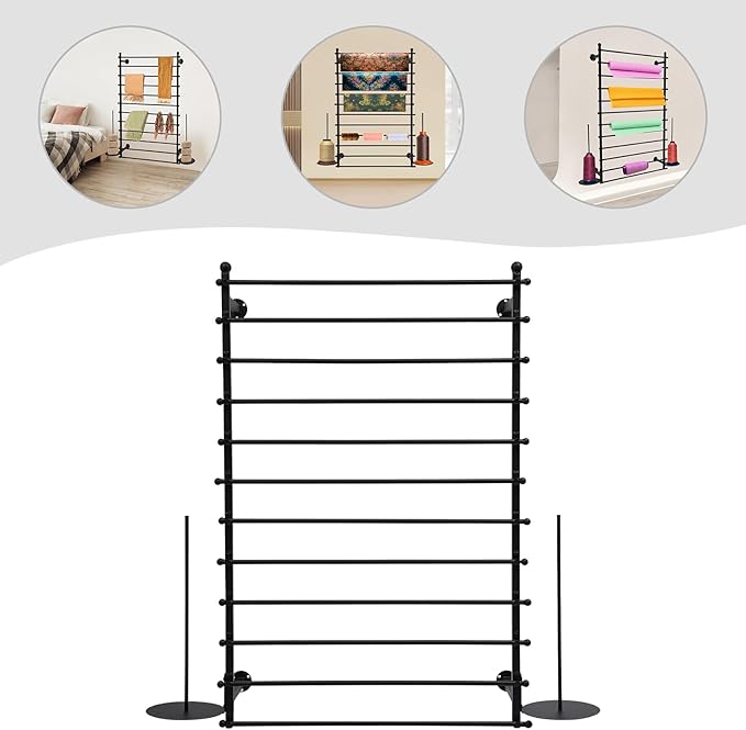 12-Layer Ribbon Holder Organizer Rack Wall Mounted Wrapping Paper Storage Rack Ribbon Dispenser Holder Wrapping Station Display Racks for Craft Room Florist Cake Shop(Black)