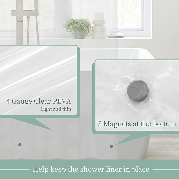 Mrs Awesome Extra Long Shower Curtain Liner with Magnets, 72x84 XL Clear PEVA Shower Liner, Long Plastic Shower Curtain for Bathroom, Lightweight & Waterproof, 72 x 84, Clear