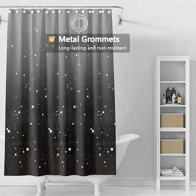 TIKABC Black Shower Curtain Liner, 4G PEVA Shower Liner, Plastic Peva Waterproof Shower Curtains, 72x72 inch with Grommet Holes 3 Magnetic Weights