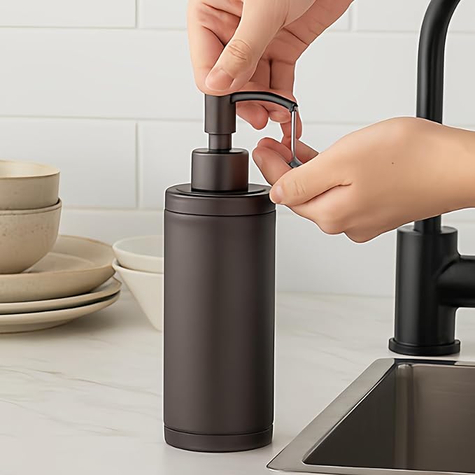 Countertop Hand Soap Dispenser, Refillable Stainless Steel Soap Pump Bottle for Bathroom & Kitchen, Free Standing - 300ml, Bronze