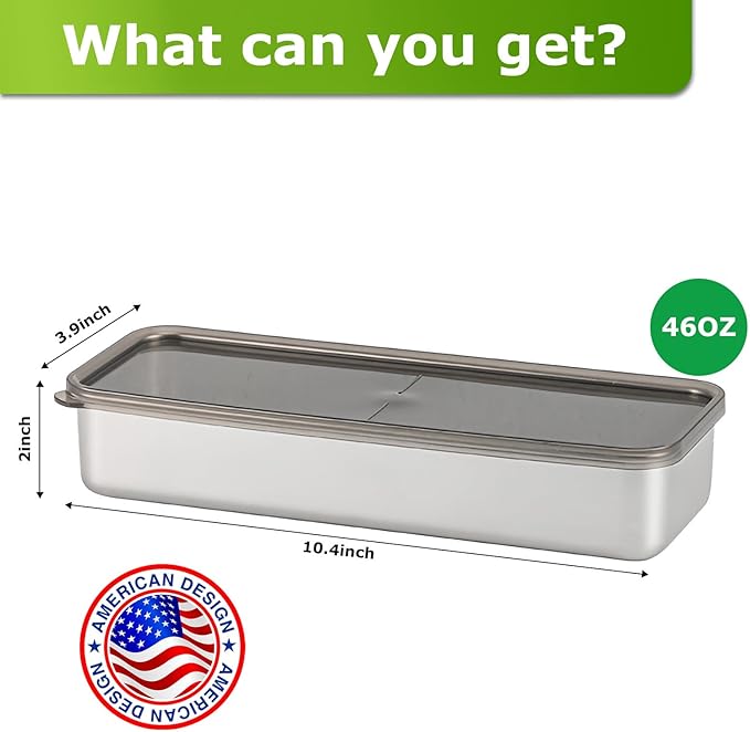 Bacon Container for Refrigerator, 1 Pack 304 Stainless Steel Airtight Deli Meat Storage Containers with Lids for Fridge, Dishwasher Safe Food Storage Fruit Storage Containers(46 OZ)