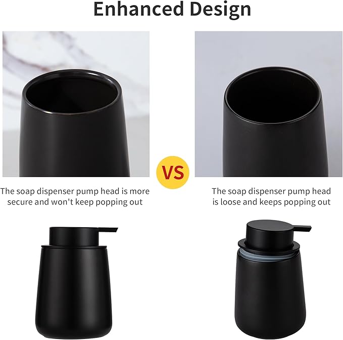 Enra Foaming Black Soap Dispenser,12 oz Ceramic Hand Soap Dispenser, Refillable Dish Soap Dispenser,Modern Foam Soap Dispenser for Bathroom,Kitchen with Easy-to-Press Pump (Black Foam Type)