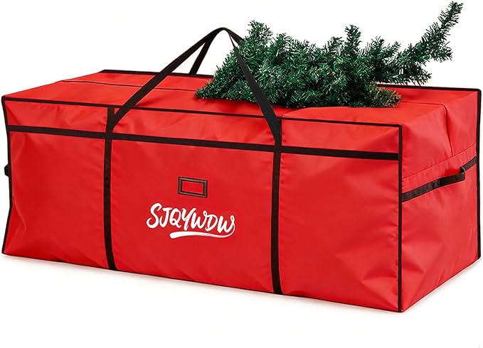 Christmas Tree Storage Bag, 7.5 Ft Christmas Tree Bag, Reusable Heavy Duty 600D Oxford Cloth, Built-in Double Mesh Bags, Double Zippers for Large Artificial Christmas Tree(50×16×20in, Red)