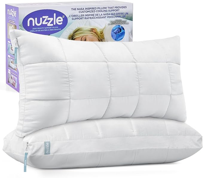 Nuzzle Adjustable Pillows Queen Size Set of 2– Hotel Luxury Neck Support, Height Adjust Soft Sleeping Pillow for Back, Stomach or Side Sleepers-Home Gift
