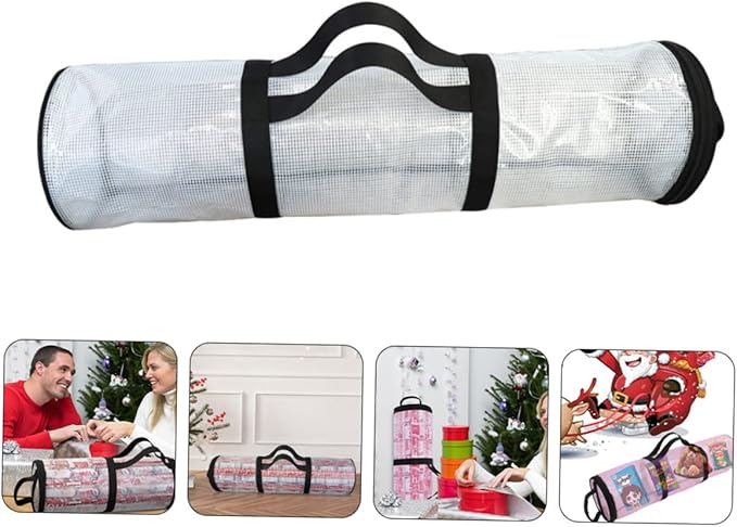 FRCOLOR 1pc Christmas Wrapping Paper Storage Bag Organizer Handles for Easy Hanging and under Bed Storage Reusable Holiday Pouch for Wrapping Paper and Supplies