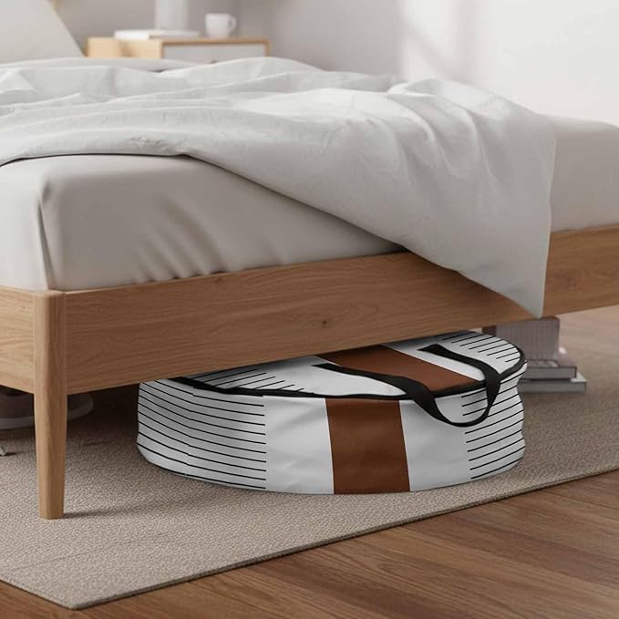 Storage Bag Boho Style Round Storage Totes Bins Closet Organizers with Zippers & Handle Brown Stripe Lines Bohemian Clothes Storage Container for Bedroom Dorm Space Saving Packing Supplies Moving Bags