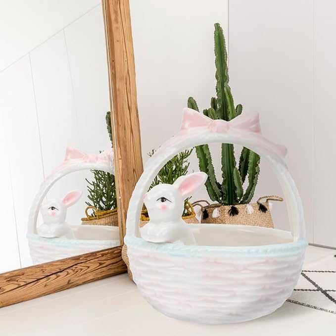 Angoily Rabbit Doll Easter Basket Ornament Bunny Basket Snack Storage Tote Bag Eggs Basket Carry Bucket Tote for Party Celebrate Decoration Easter Bunny Bowl