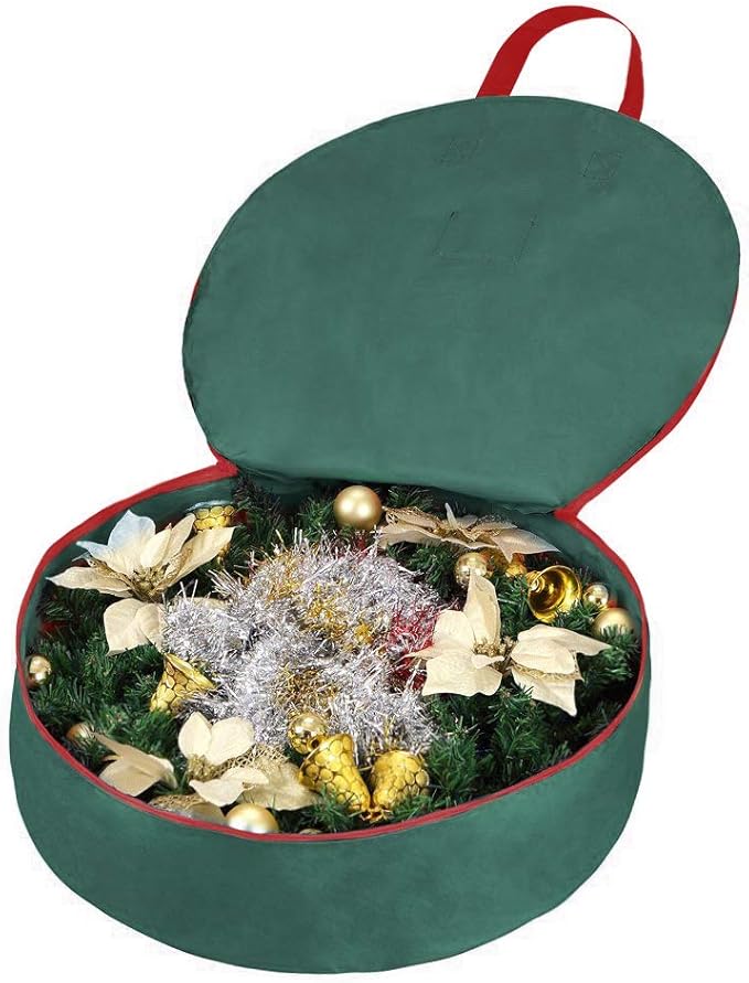 Primode Christmas Wreath Storage Bag 36" - 2 Pack Artificial Wreath Container - Garland Holiday Xmas Wreaths Holder - Sturdy Handles - Inner Straps - Card Slot Zipper Strong Oxford (36 Inch, Green)