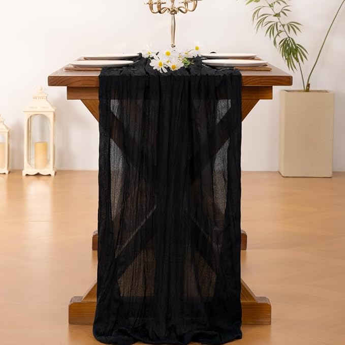 Socomi 6pcs Black Easter Spring Cheesecloth Table Runner Boho Rustic Gauze 120 inch 10FT Cheese Cloth Runner for Wedding Party Baby Shower Birthday Home Decor Holiday Decorations