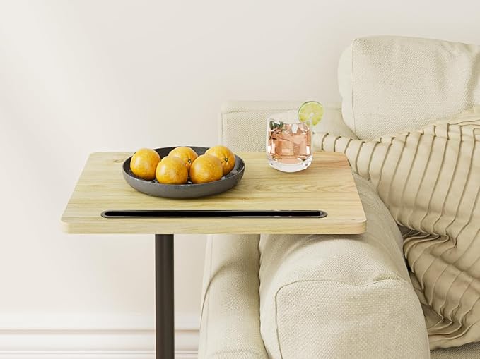 Masupu Sofa Arm Tray Table - 360° Swivel Height Adjustable End Table, Small Snack Side Table for Couch, C Shaped Table for Bed, Chair or TV Tray Table(Natural)