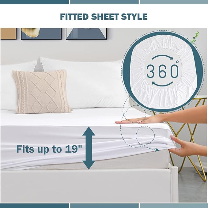 2 Pack Full Waterproof Mattress Protector Deep Pocket Mattress Cover, Soft Breathable Mattress Pad, Fitted Noiseless Waterproof Bed Cover Stretch to 19"