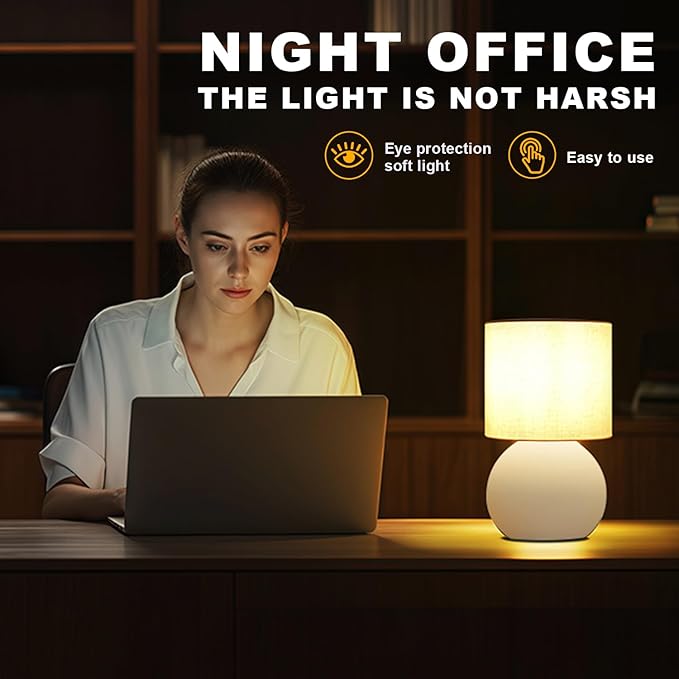 Small Table Lamp for Bedroom,Bedside Nightstand Lamp for Living Room,Minimalist Bedside Light lamp Set of 2, 10.4 Inch Desk Light for Bedroom, Living Room,Including Light Bulb（White）