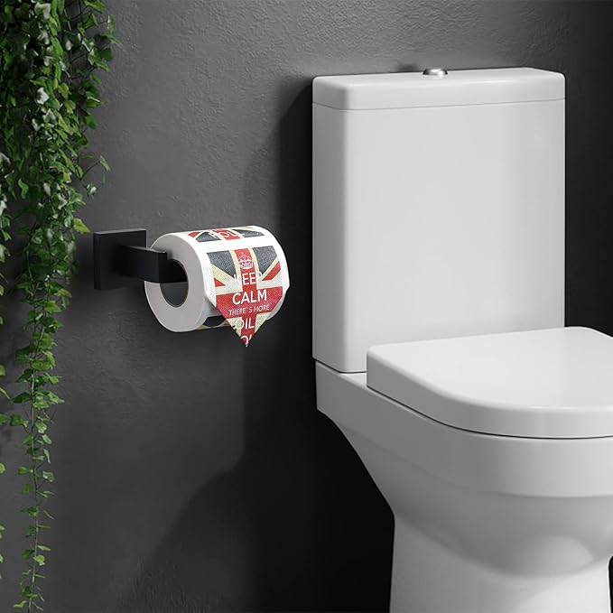 TQKAG Matte Black Toilet Paper Holder SUS304 Stainless Steel, Modern Square Tissue Roll Holders Wall Mount, Toilet Paper Roll Dispenser for Kitchen Washroom