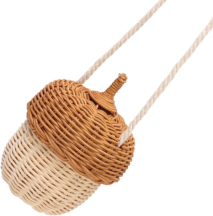 Hanging Baskets Rattan Storage Basket Handmade Photography Props Acorn Shaped Home Decorative for Girls Rattan Basket Bag Kids (Small Shoulder Bag)