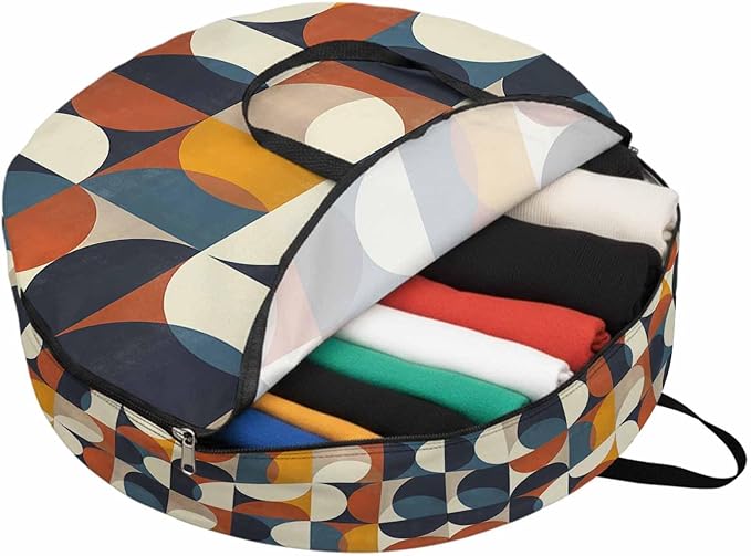 Storage Bag Mid Century Geometric Round Storage Totes Bins Closet Organizers with Zippers & Handle Abstract Modern Clothes Storage Container for Bedroom Dorm Space Saving Packing Supplies Moving Bags