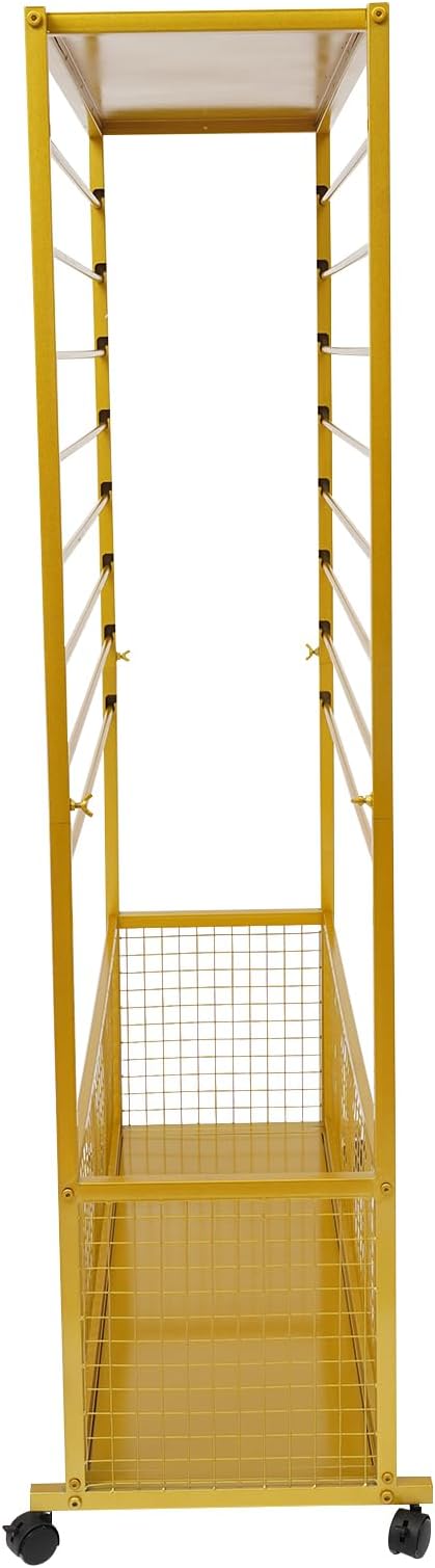 16 Tier Ribbon Holder Organizer Rack, Metal Double-Sided Ribbon Spool Storage Shelf with Wheels, Rolling Flower Wrapping Paper Storage Stand for Craft Room Flower Shop Gift Wrapping(Wider, Gold)