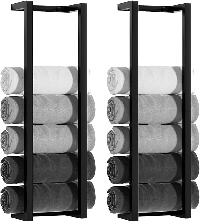 2 Pack Towel Rack for Bathroom, VIDA-ZONE 304 Stainless Steel Wall Mounted Towel Holder, 30 Inch Bathroom Towel Organizer for Rolled Bath Towels, Holds 6 Large Towels,Matte Black