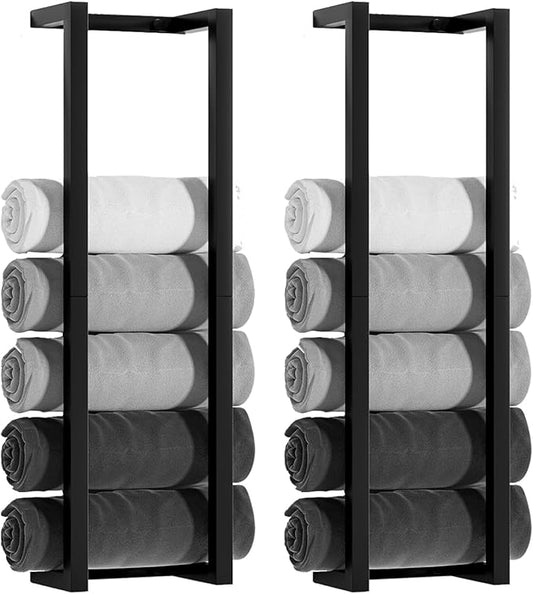 2 Pack Towel Rack for Bathroom, VIDA-ZONE 304 Stainless Steel Wall Mounted Towel Holder, 30 Inch Bathroom Towel Organizer for Rolled Bath Towels, Holds 6 Large Towels,Matte Black