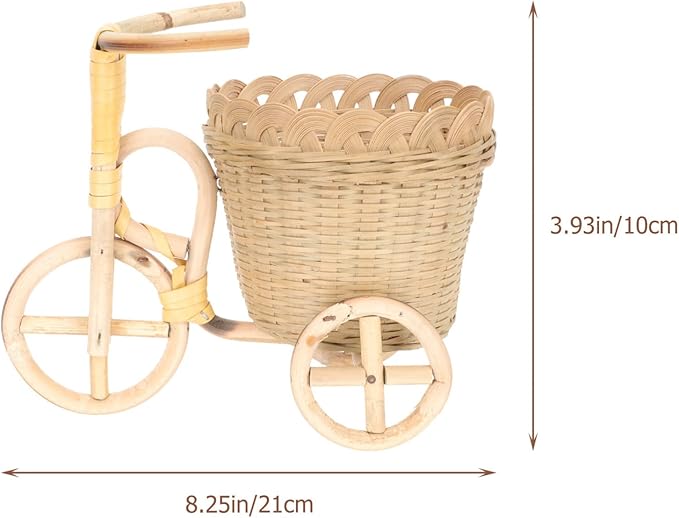 Mini Tricycle Woven Storage Basket for Home Decor Handcrafted Bamboo Organizer for Pens Flowers and Sundries Elegant Design for Office and Party Arrangements