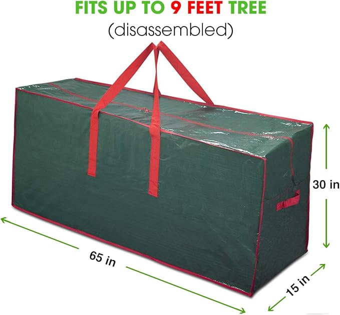 Propik Christmas Tree Storage Bag | Fits Up to 9 Ft. Tall Disassembled Tree | 65” X 15” X 30” Holiday Tree Storage Case | Xmas Storage Container with Handles and Sleek Zipper (Green)