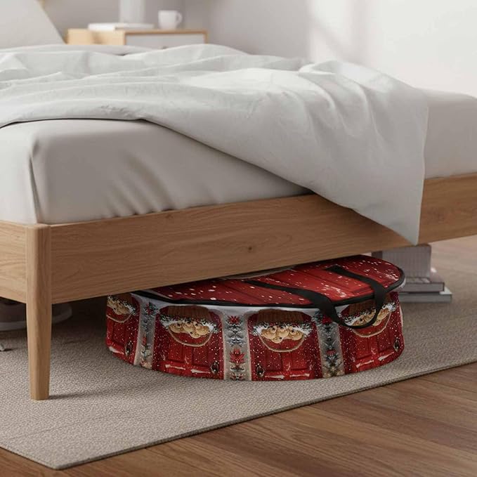 Winter Christmas Round Storage Bag 36 Inch, Golden Retriever Basket Red Front Door Clothes Storage Container with Handles Heavy Duty Organizer for Comforter, Bedding & Holiday Wreaths