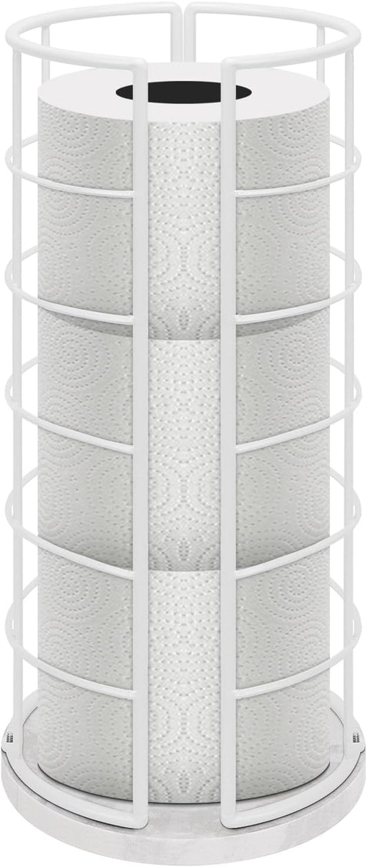 NearMoon Toilet Paper Organizer Stand, Free Standing 3 Rolls Tissue Storage, Metal Bathroom Accessory, Rustproof Toilet Roll Holder for Kitchen Countertop Inside Cabinet Shelf(Marble Base, White)