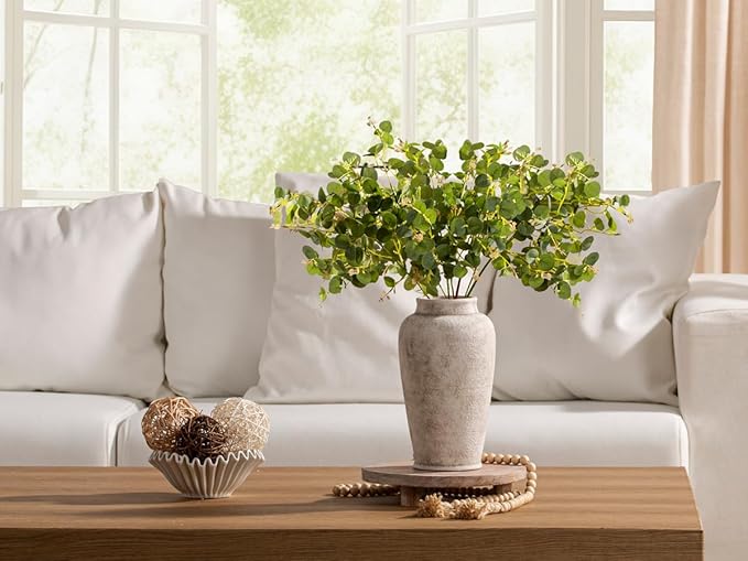 Ceramic Large Flower Vase, 11 Inch Tall White Rustic Vase Farmhouse Decorative Vase Floral Pottery Vases for Home Decor Table Living Room Entryway Mantel Bedroom Bathroom Kitchen - Rustic White