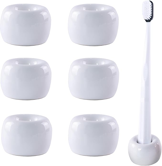 NiuYichee Set of 6 Sleek Mini Ceramics Toothbrush Holder, Small Ceramic Ring, Perfect Size for Bathroom Vanity Countertops