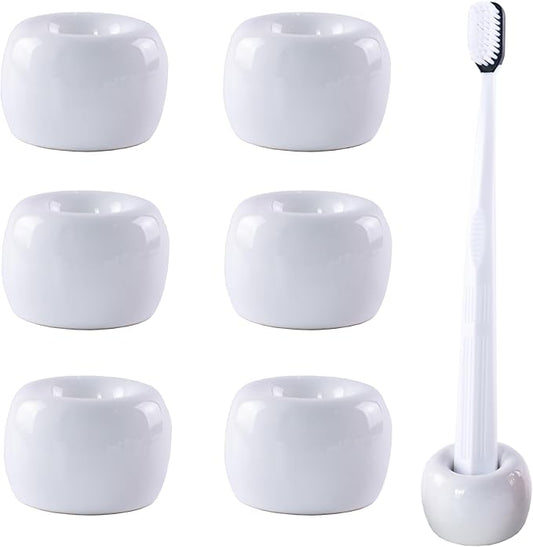NiuYichee Set of 6 Sleek Mini Ceramics Toothbrush Holder, Small Ceramic Ring, Perfect Size for Bathroom Vanity Countertops