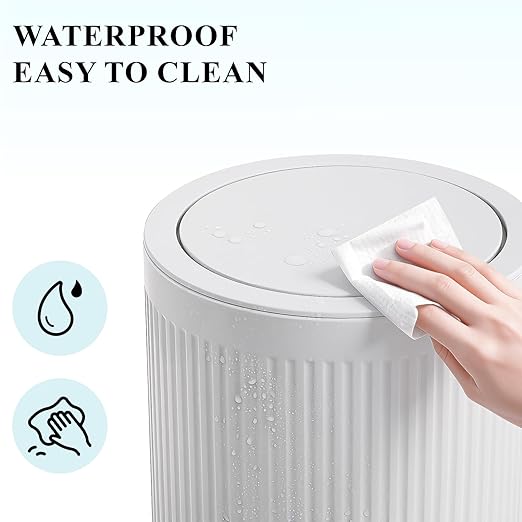 JiatuA Small Bathroom Trash Can with Lid, 2.1 Gallon Garbage Can with Pop-Up Lid Trash Bin Round Wastebasket for Kitchen Bedroom Office Living Room Toilet College Dorm, White