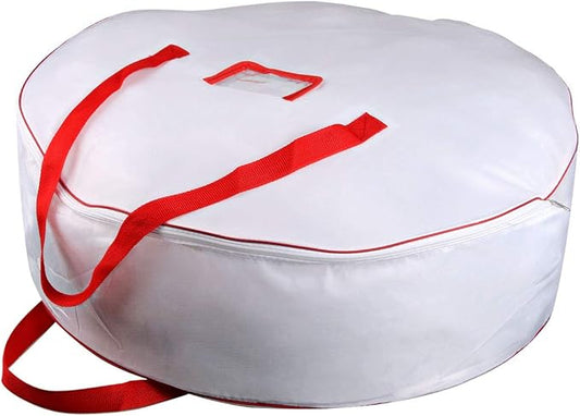 36" Christmas Wreath Storage Container Bag - Christmas Extra Large Garland Wreath Storage Container - Reinforced Wide Heavy Duty Handle & Double Sleek Zipper - Protect Your Party Decorations- White