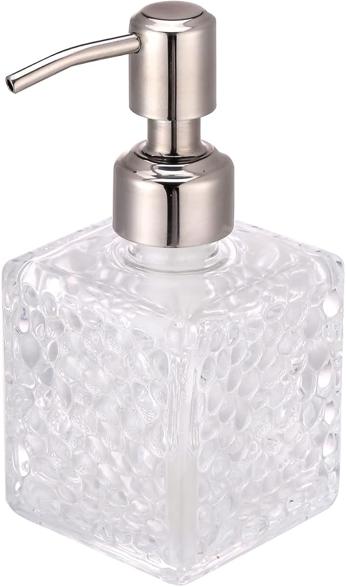 YunNasi Soap Dispenser with Stainless Steel Pump, Clear Crystal Design, Vintage and Elegant, Refillable Liquid Hand Soap Dish Soap Dispensers for Bathroom Counter, Kitchen Sink (Style 3)
