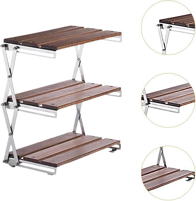 Foldable Camping Storage Rack Display 3 Layered Simple Multipurpose Organizer Storage Shelf for Home Use Party Indoor Outdoor, Brown(Brown)