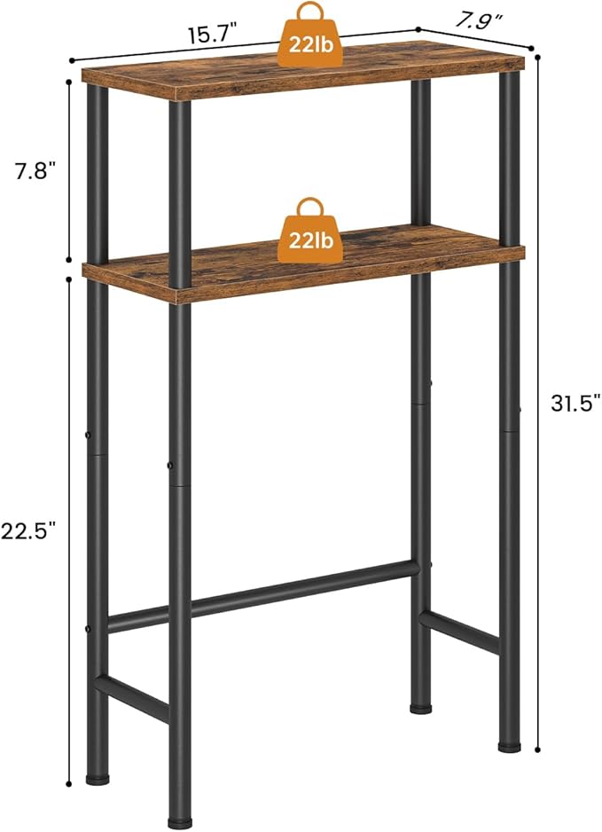 Asgolion Narrow Console Table, 15.7" Small Entryway Table, 2-Tier Sofa Table with Storage, Skinny Console Tables for Entryway, Hallway, Bedroom, Living Room, Foyer, Rustic Brown
