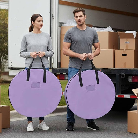 24 Inch Round Storage Bag 2 Pack,Purple Watercolor Solid Color Waterproof Wreath Storage Container with Handles&Zipper Minimalist Style Closet Organizer Bags Garland Box