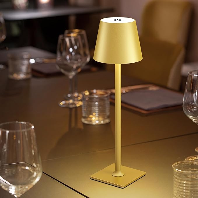 FenFud 2 Pack Gold Cordless Table Lamp - 6000mAh Battery Operated Touch Lamp with 3 Color Stepless Dimming, Waterproof & Wireless for Indoor & Outdoor Use, Perfect for Living Room Camping Café Patio
