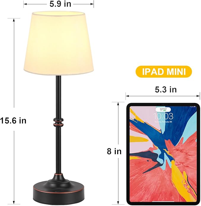 Kakanuo Rechargeable Cordless Table Lamp Bronze - 1 Pack 4000mAh Battery Operated Lamp, Touch Control Stepless Dimming, for Home Decor, Dining Table, Living Room, Bedroom