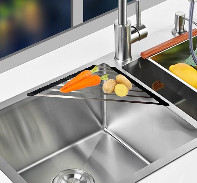 Ahyuan Corner Sink Dish Drainer over the Sink Dish Drying Rack Corner Dish Rack SUS304 Cubic Stainless Still Kitchen Sponge Holder Corner Sink Sponge Caddy Dish Rack (Matte Black)