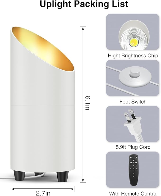 Abovizo 4 Pack Uplighting Indoor, 7W LED Floor Can Lights with Remote, 5.9ft Cord Plug-in Spotlight for Indoor Plants, Wall & Art, 3 Color Temps, Auto-Loop Timer, Memory Function, Non-replaceable Bulb