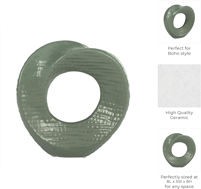 Ceramic Decorative Object – Table Home Decor Accent, Tabletop Decor For Shelf Or Console, Modern Decorative Objects For Collected, Minimal Styling – 8", Green