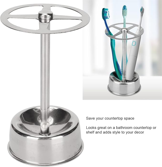 OUKENS Multi Functional Stainless Steel Toothbrush, Toothbrush Holder Stand, Holder Organizer Toothpaste Stand for Bathroom Vanity Countertop, Stylish Design