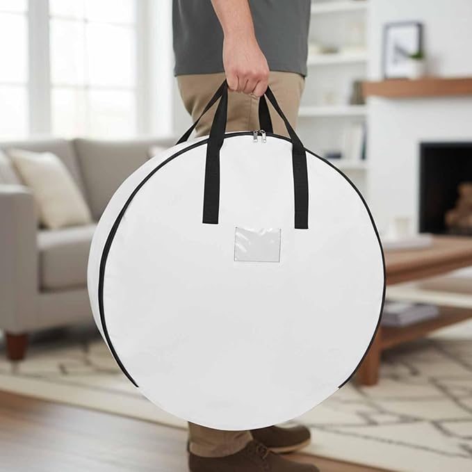 Storage Bag White Round Storage Totes Bins Closet Organizers with Zippers & Handle Pure Solid Color Clothes Storage Container for Bedroom Dorm Space Saving Packing Supplies Moving Bags